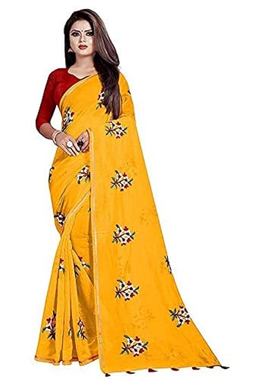 Blue Wish Womens Linen Saree With Blouse Piece