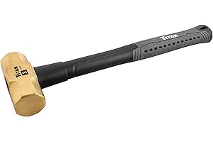 Titan 63040 3lb Solid Brass Hammer, Spark Resistant, Prevents Marring on Steel & Iron Surfaces, Overstrike Protection, 15.5" Shock Absorbing Fiberglass Handle with Textured Grip