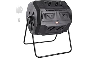 VEVOR Compost Bin, 43-Gal Dual Chamber Composting Tumbler, Large Tumbling Rotating Composter with 2 Sliding Doors and Steel Frame, BPA Free Composter Bin Tumbler for Garden, Kitchen, Yard, Outdoor