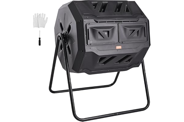VEVOR Compost Bin, 43-Gal Dual Chamber Composting Tumbler, Large Tumbling Rotating Composter with 2 Sliding Doors and Steel F