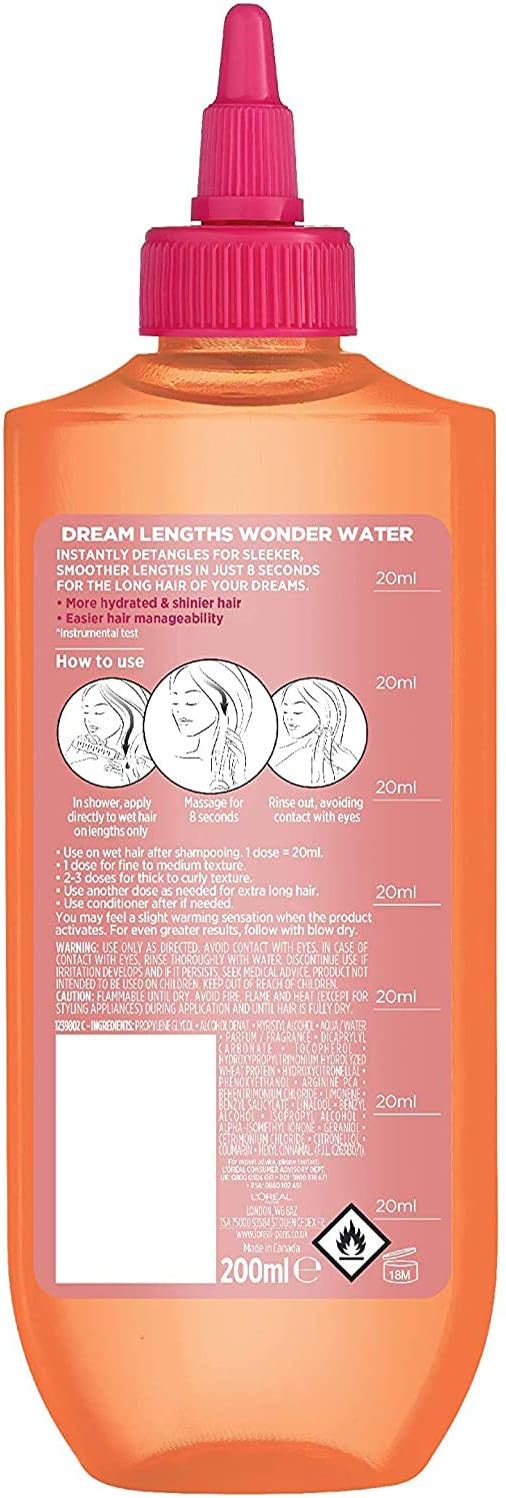L'Oréal Paris Wonder Water, Liquid Hair Conditioner by Elvive Dream Lengths, 8 Second Hair Treatment for Long Damaged Hair with Lamellar Technology, 200 ml - Image 3