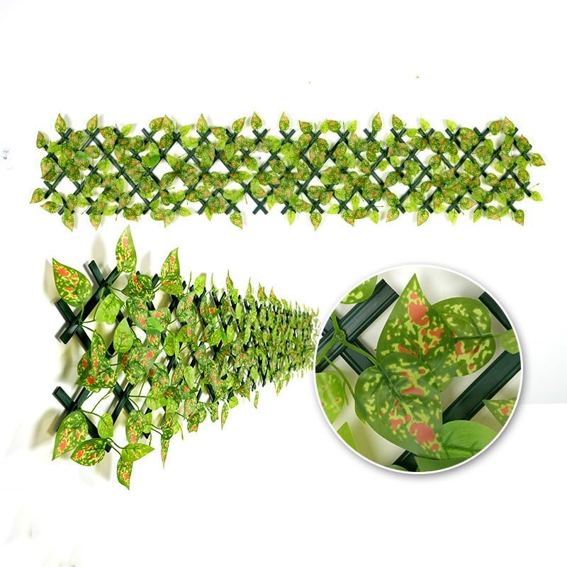 Expandable Garden Fence Panels - Privacy Screen with Faux Ivy & Greenery - 200x30cm (Speckled Green)