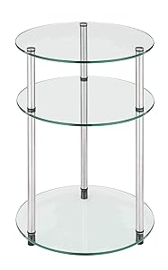 Convenience Concepts Designs2Go Go-Accsense 3-Tier Round Glass Side Table, Clear Glass