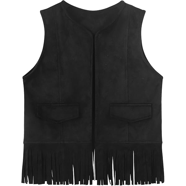 Chaleco de vaquero occidental para niños, chaqueta hippie, chalecos de ante con borlas, estilo vintage, sin mangas, cuello en V, chaqueta de vaquero, disfraz para niños, chaqueta para Halloween Chaleco de vaquero occidental para niños, chaqueta hippie, chalecos de ante con borlas, estilo vintage, sin mangas, cuello en V, chaqueta de vaquero, disfraz para niños, chaqueta para Halloween