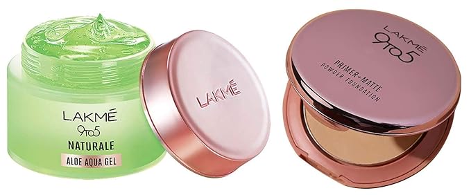 LAKMe 9 to 5 Naturale Aloe Aquagel, 50g & Lakme 9 to 5 Primer with Matte Powder Foundation Compact, Silky Golden, 9g