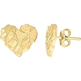 14kt Yellow Gold Womens Nugget Heart Stud Earrings