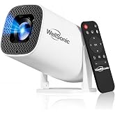WellSonic Mini Projector with Wifi and Bluetooth, 4K Protable Smart Projector Build-in Android 14, 130" Screen Auto Keystone Movie Projector Compatible with HDMI Phone TV Stick for Bedroom Outdoor