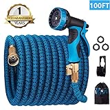 monyar Garden Hose Expandable Water Hose 100 Feet,Extra Strength/No-Kink Lightweight/Durable/Flexible/10 Function Spray Hose Nozzle 3/4 Solid Brass Connectors Garden Hose for Watering/Washing