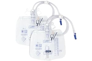 DOKIBI 2 Pack Urinary Drainage Bag with Anti-Reflux Chamber, 2000ml Large Capacity, 48" Drainage Tube, Professional Urine Bags with Clips and Hanging Hook, Catheter Bags for Men