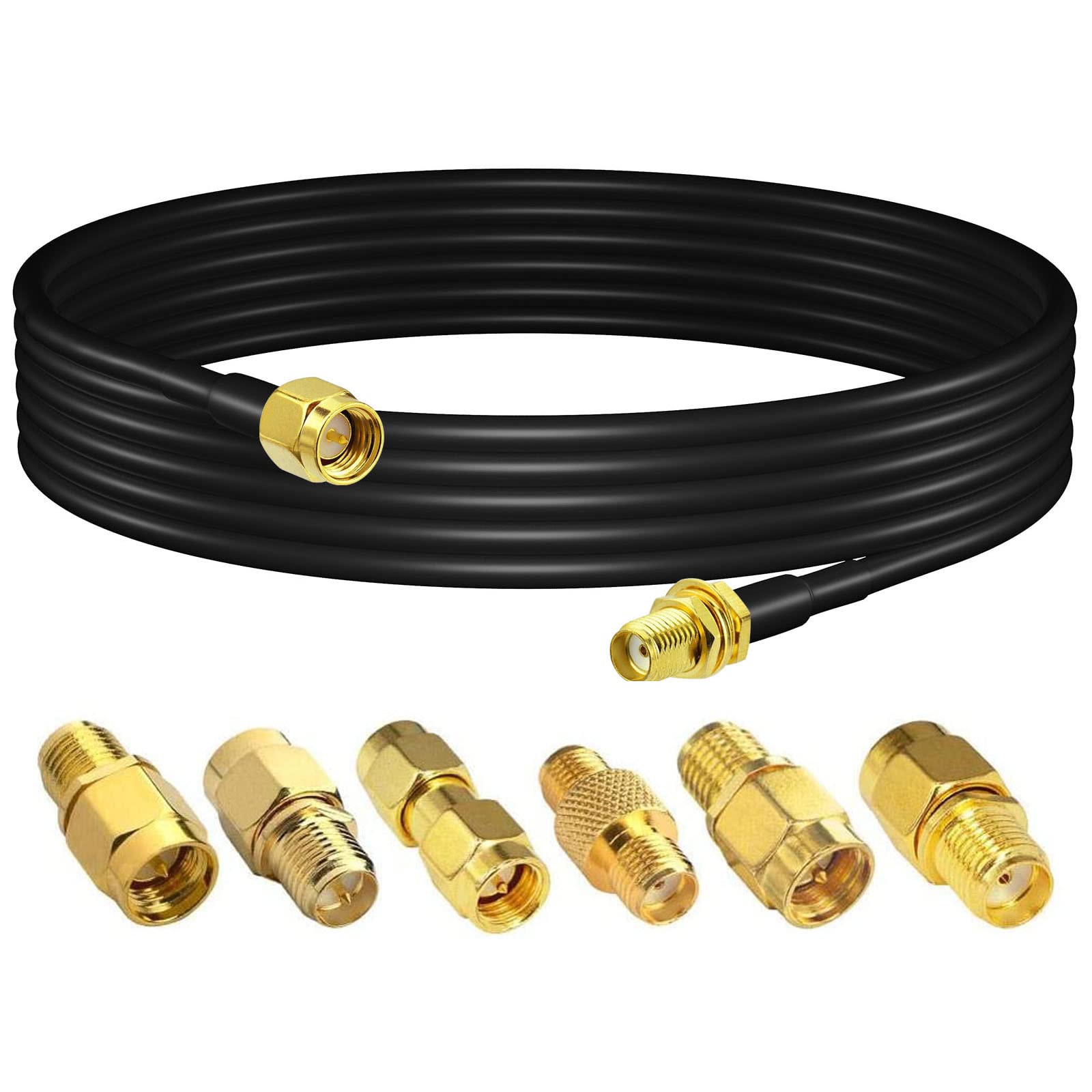 YILIANDUO SMA WiFi Antenna Cable Male to Female Low Loss RG58 Coaxial Cable 5M + 6 Pcs SMA RF Adapter Kit for 2G/3G/4G LTE WiFi Antenna Wireless Router