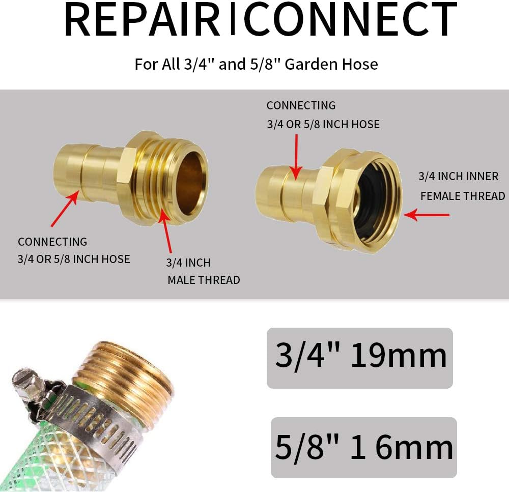 YYinno Hose Connector Garden Hose Repair Kit with Clamps, Garden Hose Fittings for 3/4 & 5/8 Inch Hoses, 3 Male Connectors + 3 Female Connectors + 1 Couplings : Garden & Outdoor