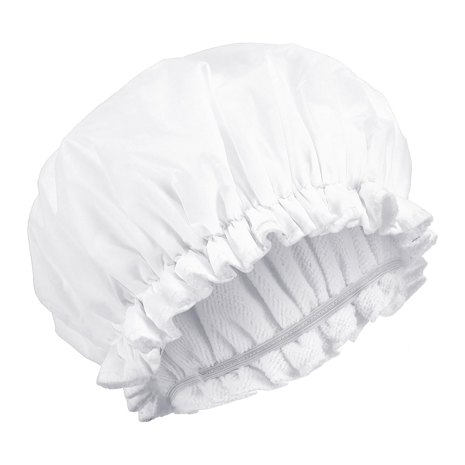 Terry Lined Shower Caps for Women Reusable, Double Layer Large Shower Cap Terry Cloth Lined Waterproof Bath Cap Hair Cap for Long Thick Hair(White)