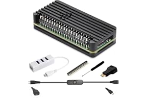 Raspberry Pi Zero Case Kit, iUniker Pi Zero Aluminum Passive Case with Pin Header, OTG Hub, HDMI Adapter, on/Off Switch Cable for Pi Zero 2 w