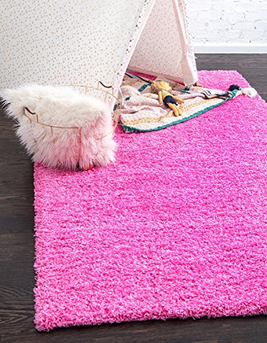 Unique Loom Solo Solid Shag Collection Modern Plush Taffy Pink Area Rug (10' x 13')