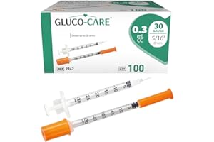GLUCO-CARE 0.3 ml/cc Syringes 30G x 5/16’’ (8mm), Orange Cap, 100/box