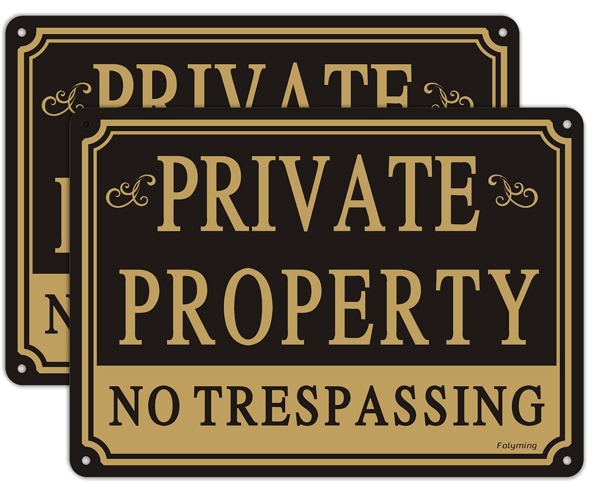 2 Pack Private Property No Trespassing Signs 10 x 7 Inches Private Property Sign, No Trespassing Sign, Metal Reflective Sturdy Rust Aluminum Weather Resistant Waterproof Durable Ink Easy to Install