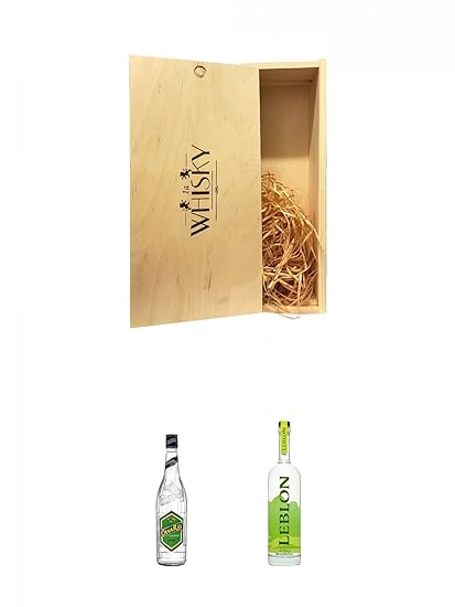 1a Whisky Holzbox für 2 Flaschen mit Schiebedeckel + CanaRio Cachaca Superior 0,7 ltr. + Leblon Cachaca 0,7 Liter