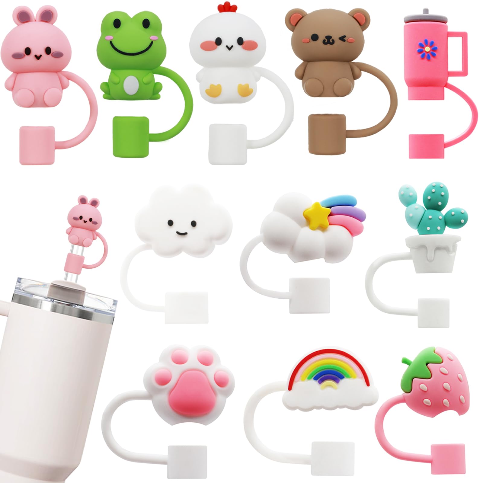 Photo 1 of DJAIOD 11Pcs Straw Cover for Stanley Cup, 10mm 0.4in Silicone Straw Topper for Tumbler 30Oz&40Oz