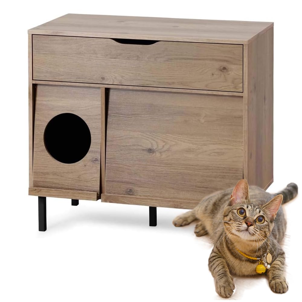 アイリスオーヤマ キャットトイレタリーキャビネット収納付き アッシュブラウン/ブラック 高さ81.3×幅89×奥行48.9cm商品画像