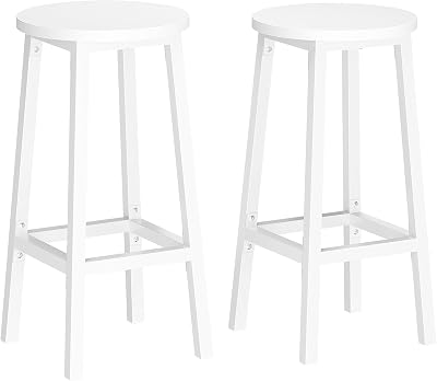 VASAGLE Bar Stool Set of 2 Round Chair High Kitchen Seat 65 cm
