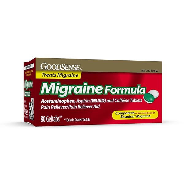 GOODSENSE MIGRAINE RELIEF GELTABS, ACETAMINOPHEN, ASPIRIN (NSAID) AND CAFFEINE, 80 COUNT