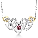 Gem Stone King 925 Silver and 10K Yellow Gold Pink Tourmaline and White Lab Grown Diamond Heart Shape Pendant Necklace For Women (0.85 Cttw, with 18 Inch Chain)