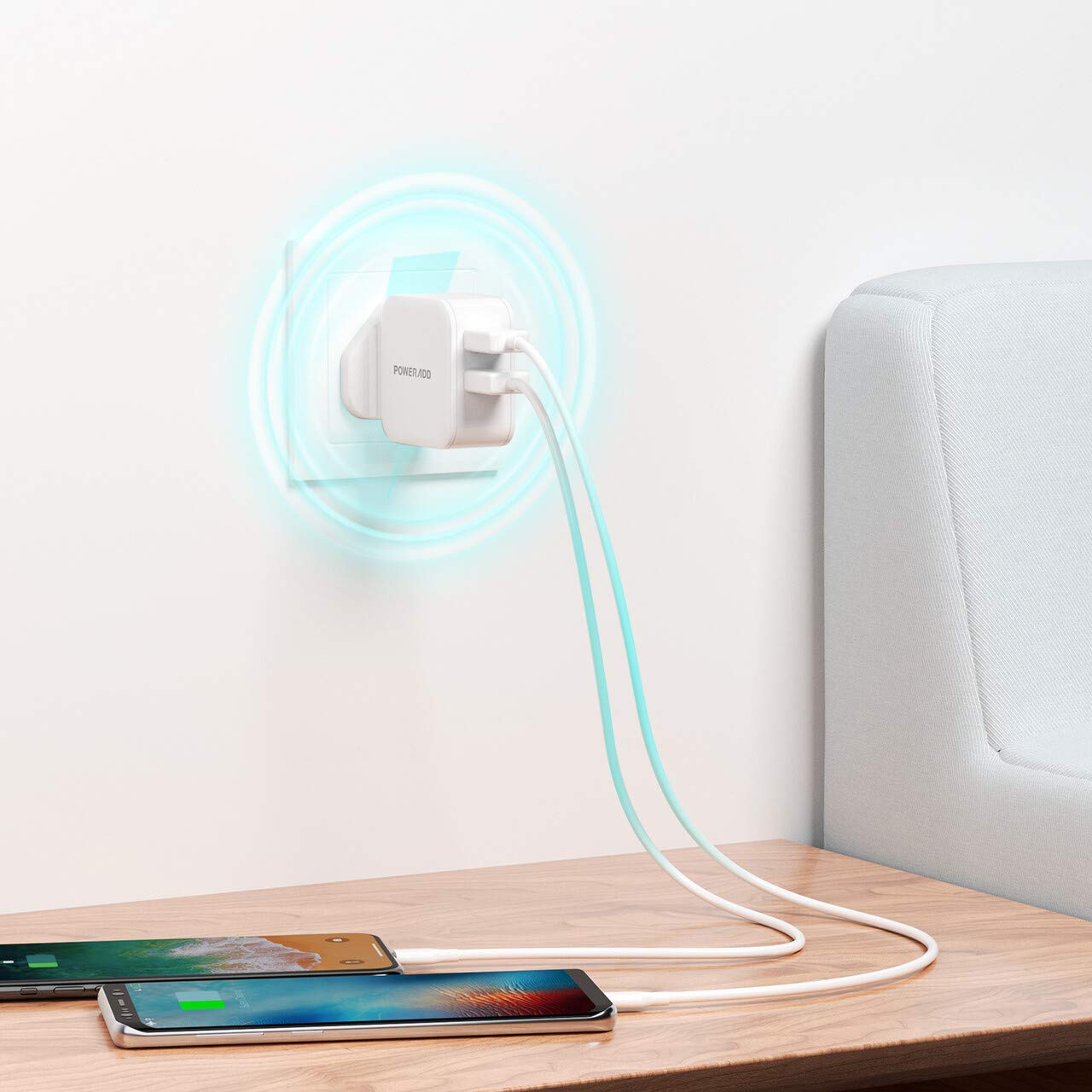 Poweradd USB Plug Charger-24W Dual Port USB Charger 2.4A Output Wall Chargers Power Adapter Compatible with iPhone 11 Pro/XS Max/XR/X/8 Plus, Galaxy, HUAWEI, HTC, Motorola, LG and More-White