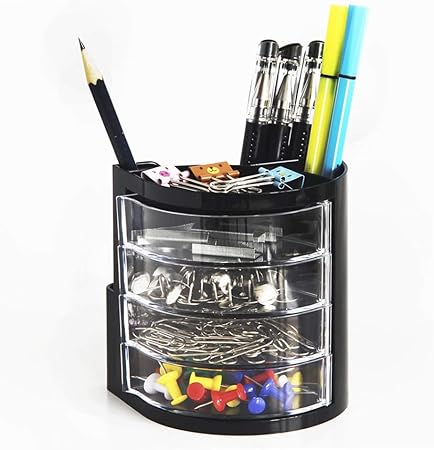 Amazon 多機能ペン立て 卓上 ミニ 文具収納ケース 四段 ペンスタンド ペンホルダー 省スペース 文具 事務 デスク収納 整理 机上用品 オフェス用品 創意的 透明 おしゃれ シンプル ファッション ブラック プレゼント おすすめ ペン立て 文房具 オフィス用品