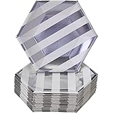 White/Silver Striped Disposable Dinner Plates - 10.25" (Pack of 24) - Heavyweight Paper Construction - Elegant Design for Weddings, Parties & Special Occasions