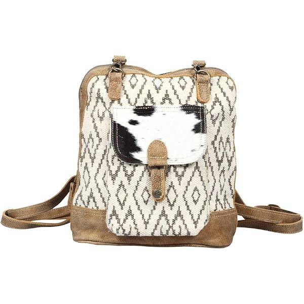Myra Bag Handmade Breeze Backpack Bag Upcycled Canvas & Cowhide Leather Myra Bag Women main image 2