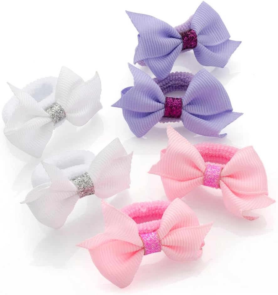 GIRLS HAIR BOWS BOBBLES/PONIOS/HAIR BANDS Baby Little Girls Small Hair Bow Bobbles (4.5cm/1.8" Bows) (6x GLITTER)
