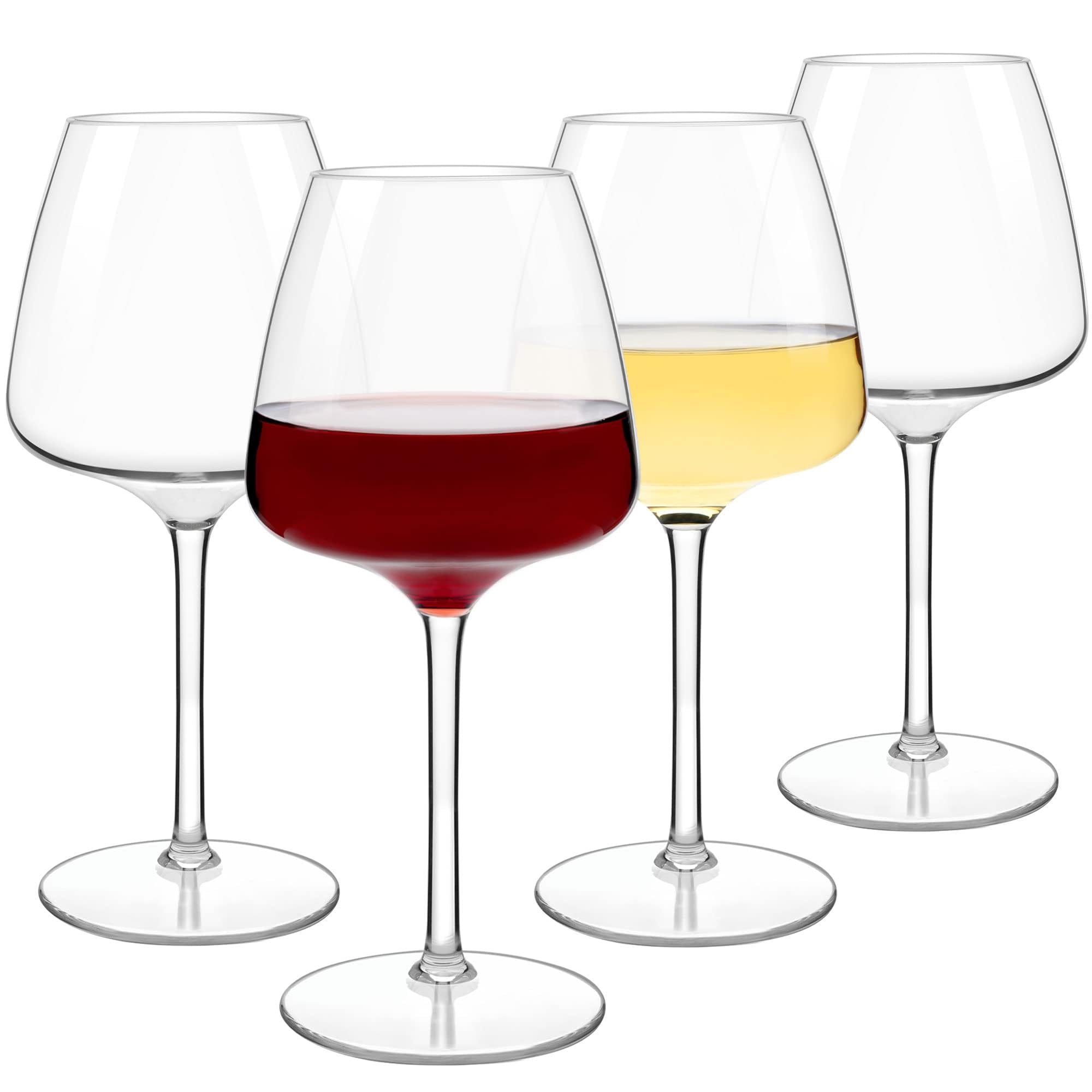 COOKY.D Unbreakable Long Stem Red White Wine Glasses Tritan-Plastic Drinkware Sets Unique Gift for Wedding Bpa Free Dishwasher Safe Large 610 ML/21.4 OZ, Set of 4