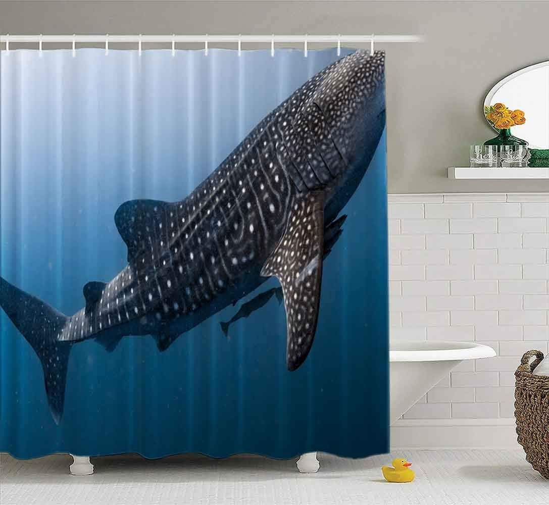 EMMTEEY Shark Shower Curtain, Whale Shark Very Near Looking You Underwater in Does Not Attack Humans Papua It 72X78Inch Bath Shower Curtain Waterproof for Kids Shower Curtain Bathroom Decor