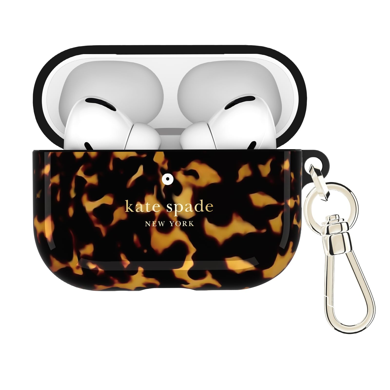 kate spade new york AirPods Pro 3 Protective Case with Luxe Metallic Keychain Clip - Transparent Tortoise, Compatible with AirPods Pro 3rd Generation Image