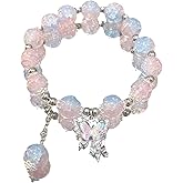 Crystal Beaded Stretch Bracelet, Glass Beads with Butterfly Charm, Women's Fashion Jewelry
