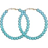 Bohemian Turquoise Geometric C Shape Drop Dangle Earrings Ethnic Hoop Colorful for Women Girls Statement Western Cowgirl Tribal Boho Jewelry