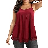 Plus Size Tank Tops for Women 2025 Summer Sleeveless Top Lace Trim Extender Camisole Cami Dressy Loose Shirt