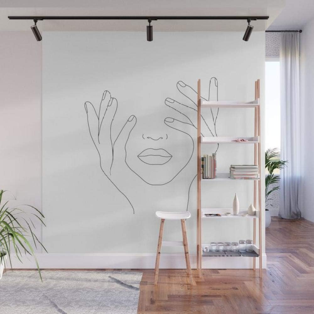 Minimal Line Art Woman With Hands On Face Wall Mural Wallpapers Abstract Watercolor Hand Painted Wall Painting Interior Decor Amazon Co Uk Diy Tools