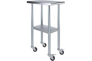 AmGood 24" x 15" Stainless Steel Work Table with Casters | Heavy Duty Metal Utility Table On Wheels | Kitchen Island Cart