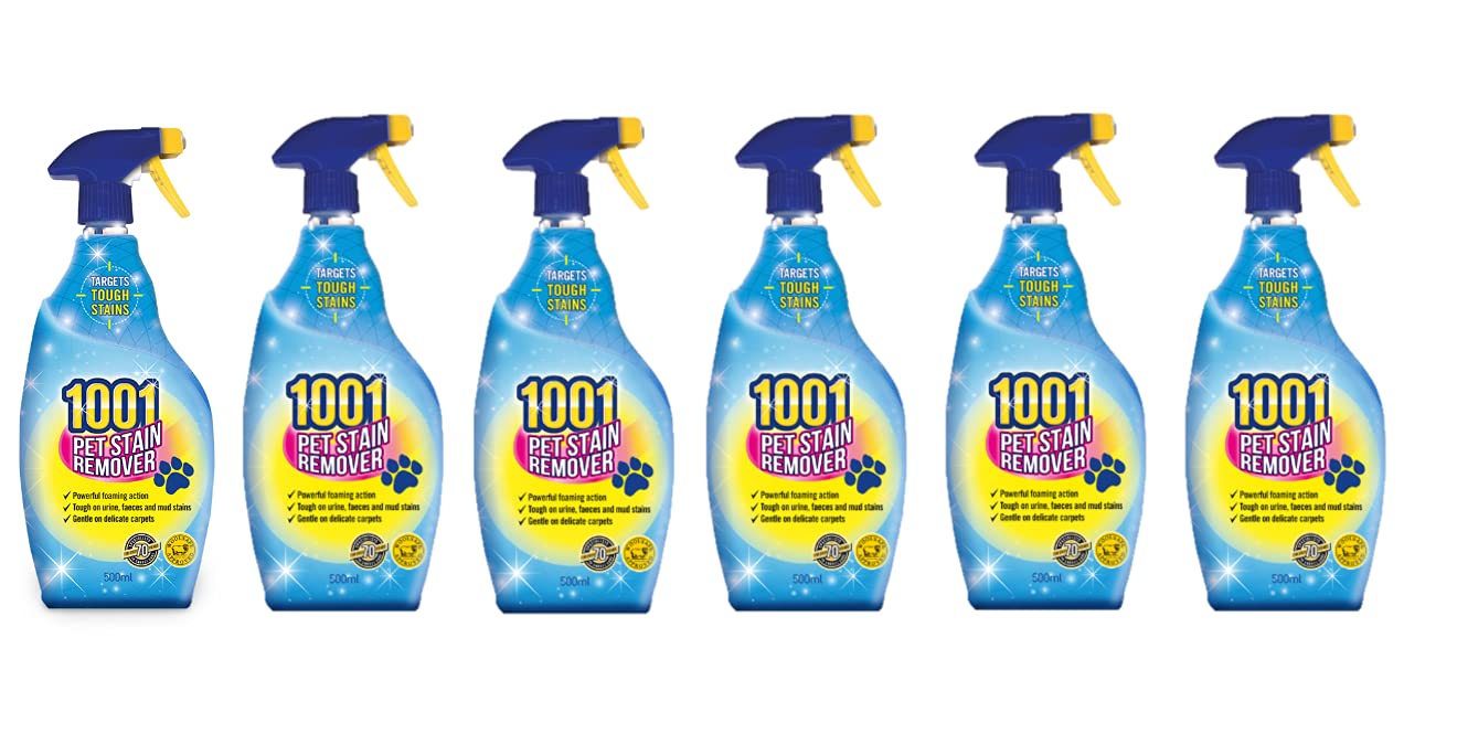 1001 Pet Stain and Odour Remover, Tough On Stubborn Stains, Gentle On Rugs, Upholstery and Carpets, Pack of 6, 500 ml