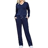 difficort Women's 2 Piece Lounge Sets Casual Travel Airport Outfits Side Slit V-Neck Tops & Wide Leg Pants Matching Set