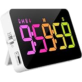 PERSUPER Kitchen Digital Timer, Count Down Up, Rechargeable, Vibration Mode | Adjustable Volume and Brightness LED Display, Time Management Cook, Desk, Kids Adults Study Teaching, Kitchen Gadgets RGB 