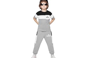 Klyatpxoen Size 4-8 Years Toddler Boys Outfits Set Kids Short Sleeve T-Shirt & Pants Color Block Clothing Sets