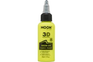 Moon Glow - Neon UV 3D Fabric Paint - 1.01fl oz - Intense Yellow - Textile paint for clothes, t-shirts, bags, shoes & canvas