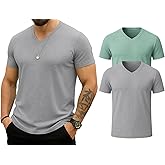 KESIHAN Men's T Shirts V Neck 2 Pack Tees Breathable Everyday Essential Casual Tops