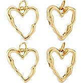 Beebeecraft 1 Box 14Pcs 18K Gold Plated Brass Heart Charms Hollow Heart Pendants Dangle Bezel Charms for Valentine's Day DIY Earring Necklace Bracelet Jewelry Making