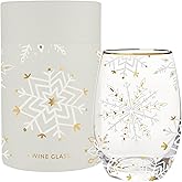 Santa Barbara Design Studio Holiday Stemless Wine Glass with Gold Foil Accent and Gift Box, Holds 17 Fluid Ounces, Gold Foil Snowflake