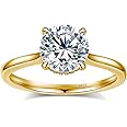 BAGUTTA PAVONE Round Moissanite Engagement Rings for Women, Women's 18K Yellow/White Gold Plated 925 Sterling Silver Engagement Ring Moissanite Promise Rings for Her,Wedding Band Ring 1.5/2/3/4/5CT.