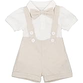 IMEKIS Baby Boys Formal Suit Gentleman Bowtie Romper Suspenders Shorts Wedding Tuxedo Outfit Cake Smash Christening Clothes