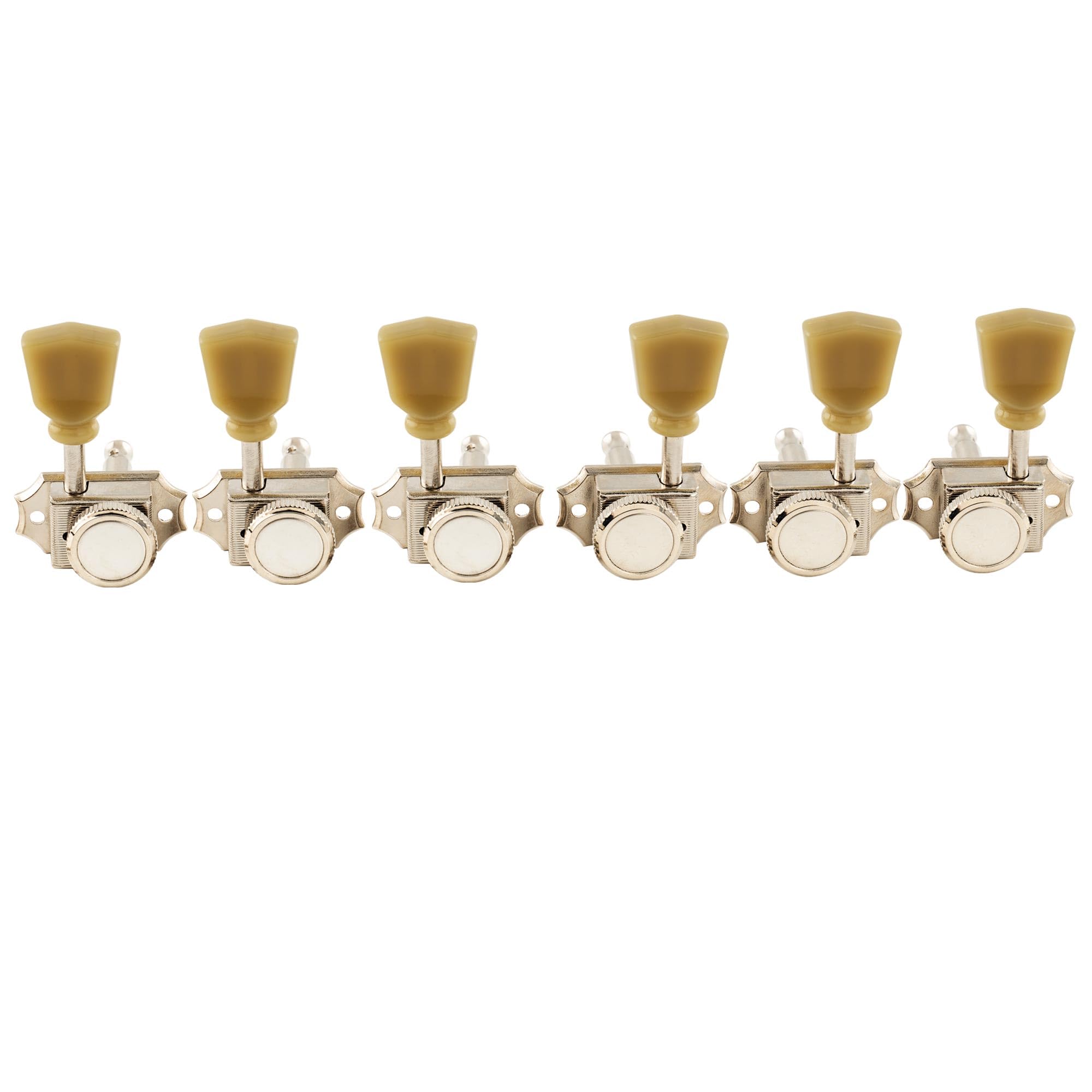 Musiclily Pro Vintage Hybrid Style Keystone Button 3L3R Guitar Locking Tuners Tuning Pegs Keys Machine Heads Set for Les Paul Style Electric or Acoustic Guitar, Nickel with Green Button